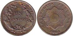 монета Перу 1 сентаво 1901