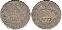монета Румыния 50 бани 1873