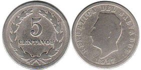 монета Сальвадор 5 сентаво 1917