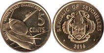 монета Сейшельские Острова 5 центов 2016