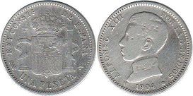монета Испания 1 песета 1904