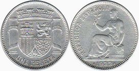 монета Испания 1 песета 1933
