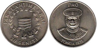 монета Тонга 20 сенити 1975