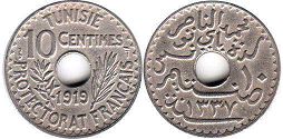 монета Тунис 10 сантимов 1919