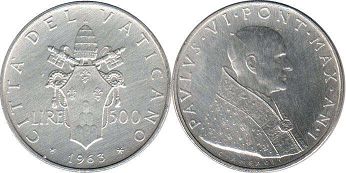 монета Ватикан 500 лир 1963