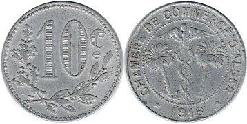монета Алжир 10 сантимов 1916