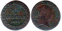 монета Австрия 1/2 крейцера 1812