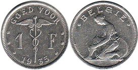 монета Бельгия 1 франк 1935