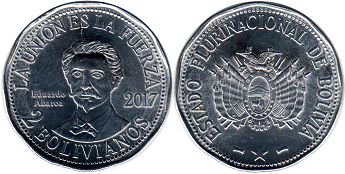 монета Боливия 2 боливиано 2017