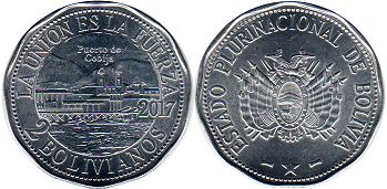 монета Боливия 2 боливиано 2017
