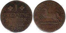 монета Брауншвейг 1 пфенниг 1831