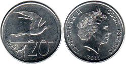 монета Кука Острова 20 центов 2015