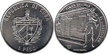 монета Куба 1 песо 2001