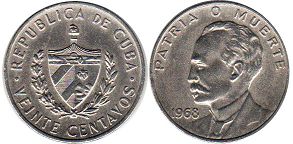 монета Куба 20 сентаво 1968