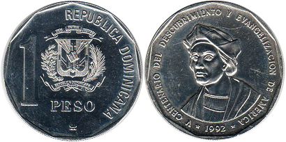 монета Доминиканская Республика 1 песо 1992