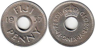 монета Фиджи 1 пенни 1937