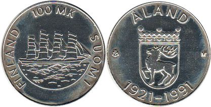 монета Финляндия 100 марок 1991