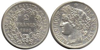 монета Франция 2 франка 1895