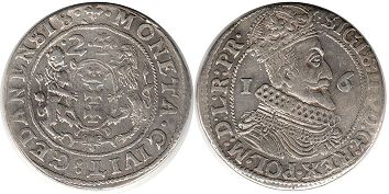 монета Гданьск орт 1624