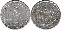 монета Гватемала 10 сентаво 1938