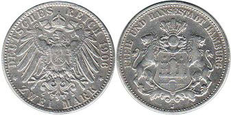монета Гамбург 2 марки 1906
