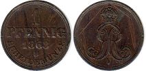 монета Ганновер 1 пфенниг 1863