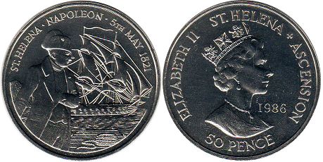 монета Островов Святой Елены и Вознесения 50 пенсов 1986