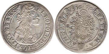 монета Венгрия 15 крейцеров 1676
