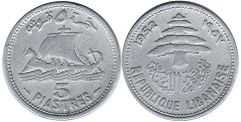 монета Ливан 5 пиастров 1952