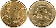 монета Литва 10 евро центов 2015