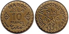монета Марокко 10 франков 1951