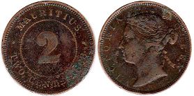 монета Маврикий 2 цента 1888