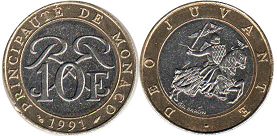 монета Монако 10 франков 1991