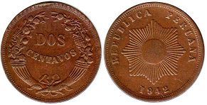 монета Перу 2 сентаво 1942