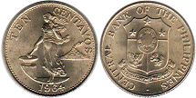 монета Филиппины 10 сентаво 1964