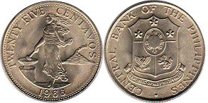 монета Филиппины 25 сентаво 1966