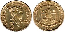 монета Филиппины 5 сентимо 1968