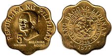 монета Филиппины 5 сентимо 1977