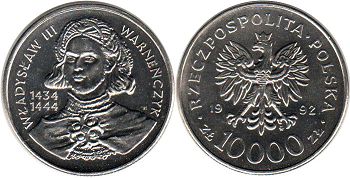 монета Польша 10000 злотых 1992