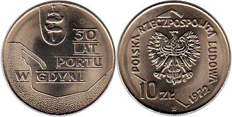 монета Польша 10 злотых 1972