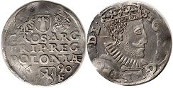 монета Польша трояк 1590