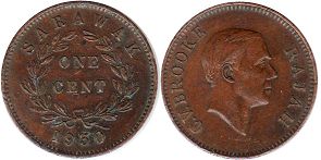 монета Саравак 1 цент 1930