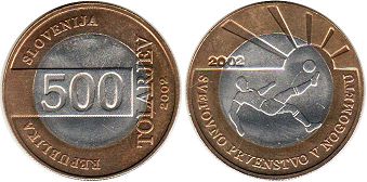 монета Словения 500 толаров 2002
