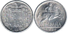монета Испания 10 сентимо 1945