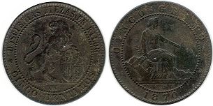 монета Испания 5 сантимов 1870