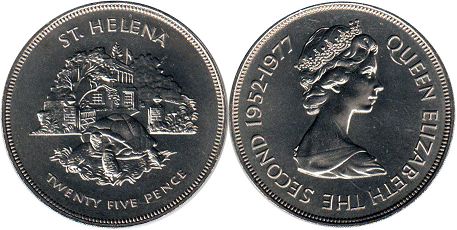 монета Святой Елены Остров 25 пенсов 1977