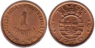 монета Тимор 1 эскудо 1970