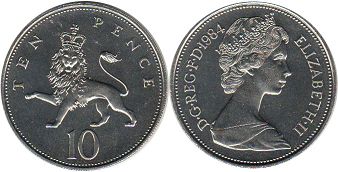 монета Великобритания 10 пенсов 1984