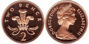 монета Великобритания 2 пенса 1984