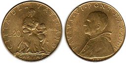 монета Ватикан 20 лир 1964
